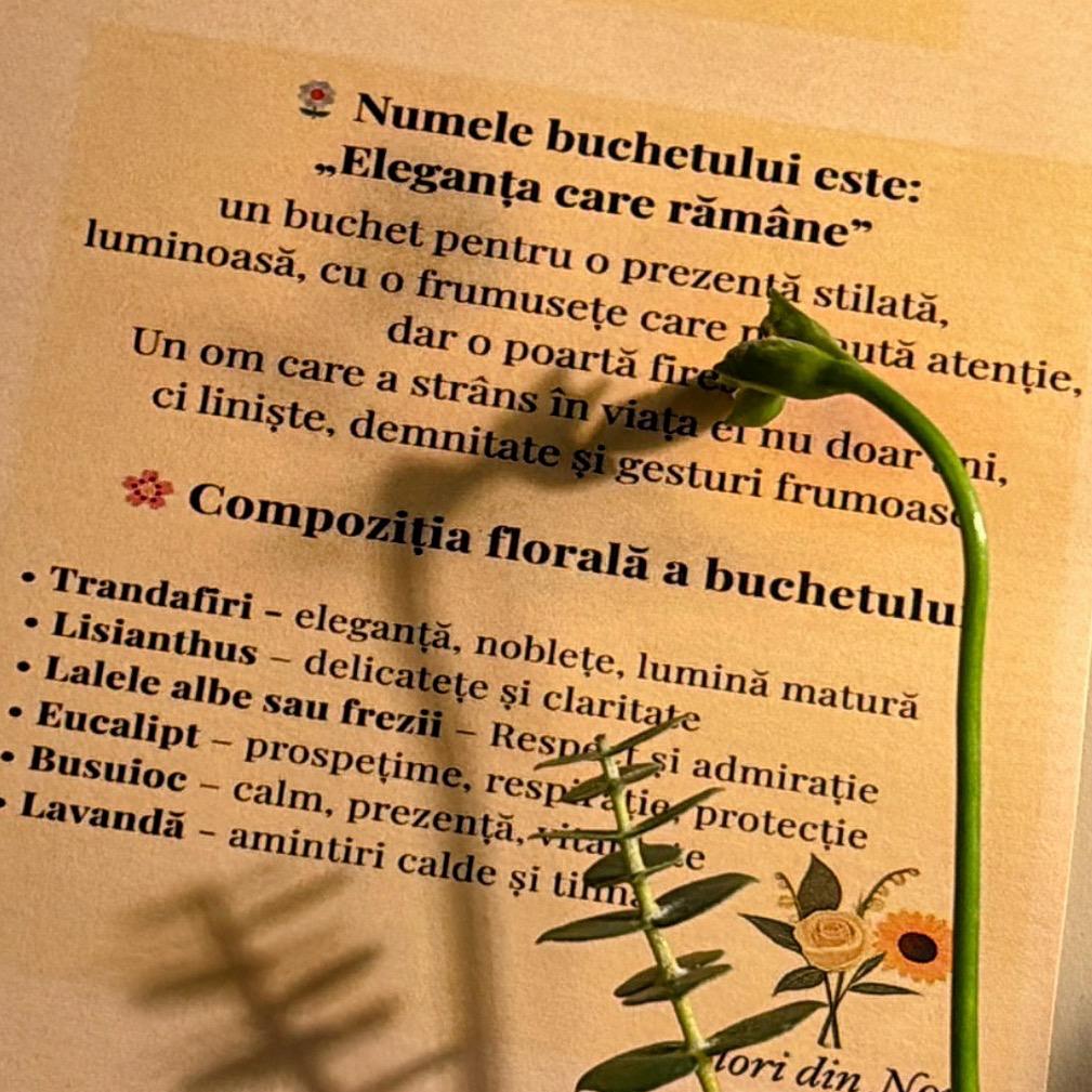 Cartonaș poetic Buchet Poem cu descriere florală și mesaj personalizat Flori din Noi