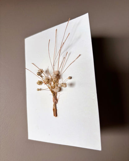 Felicitare minimalistă cu flori albe naturale și hârtie texturată